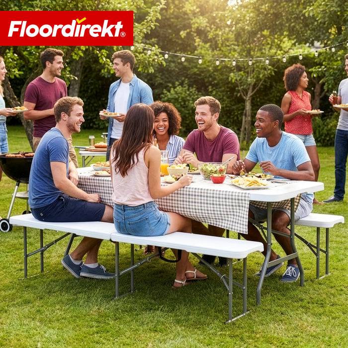 FLOORDIREKT Gartenbank Chiba - Klappbare Sitzbank - Robust & Wetterfest - 183 cm - Weiß
