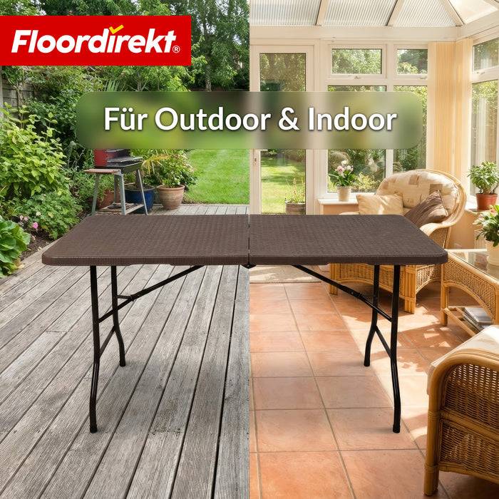 FLOORDIREKT Gartentisch Miyako - Für Garten, Terrasse & Events - Klappbar & Wetterfest - 183 × 75 cm - Braun