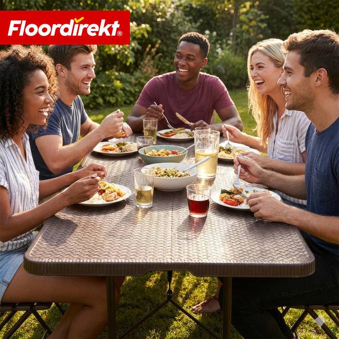 FLOORDIREKT Gartentisch Miyako - Für Garten, Terrasse & Events - Klappbar & Wetterfest - 183 × 75 cm - Braun