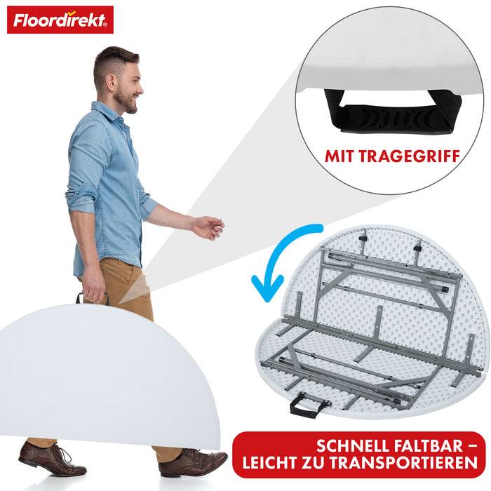 FLOORDIREKT Gartentisch Shiga - Für Garten, Terrasse & Events - Mit Tragegriff - Ø 120 cm - Weiß