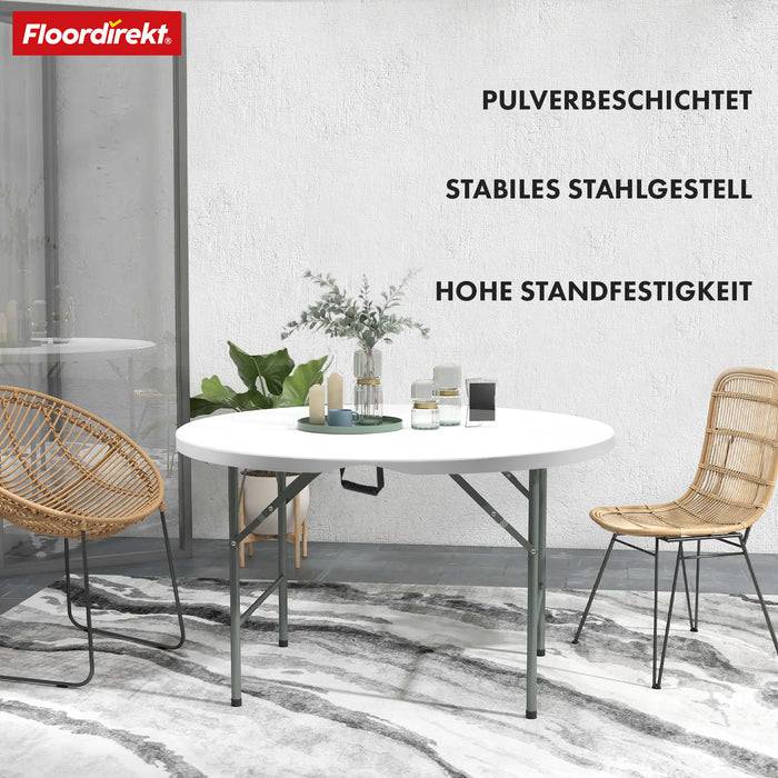 FLOORDIREKT Gartentisch Shiga - Für Garten, Terrasse & Events - Mit Tragegriff - Ø 120 cm - Weiß
