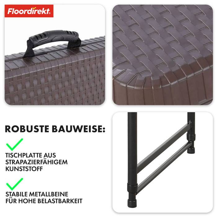 FLOORDIREKT Gartentisch Saga - Für Garten, Terrasse & Events - Höhenverstellbar & Wetterfest - 120 x 60 cm - Braun
