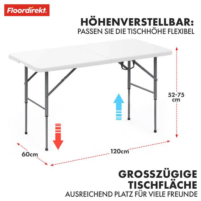FLOORDIREKT Gartentisch Fukui - Für Garten, Terrasse & Events - Höhenverstellbar & Wetterfest - 120 x 60 cm - Weiß