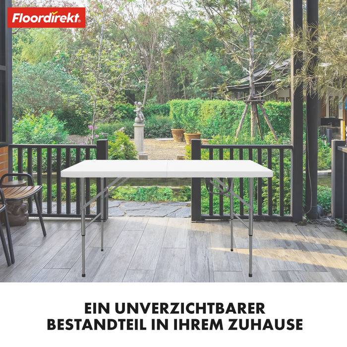 FLOORDIREKT Gartentisch Fukui - Für Garten, Terrasse & Events - Höhenverstellbar & Wetterfest - 120 x 60 cm - Weiß