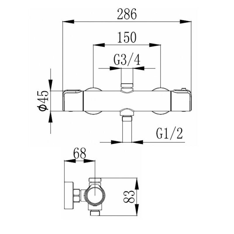 Beitz & Walz AQVATHERM Brause AP Thermostat 1/2" x 3/4" rund chrom
