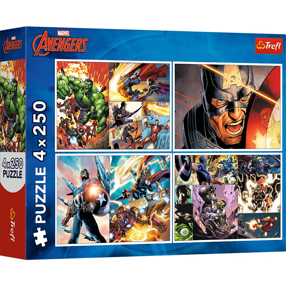 Trefl,Disney Marvel Die Avengers, 4x250 Teile Puzzle
