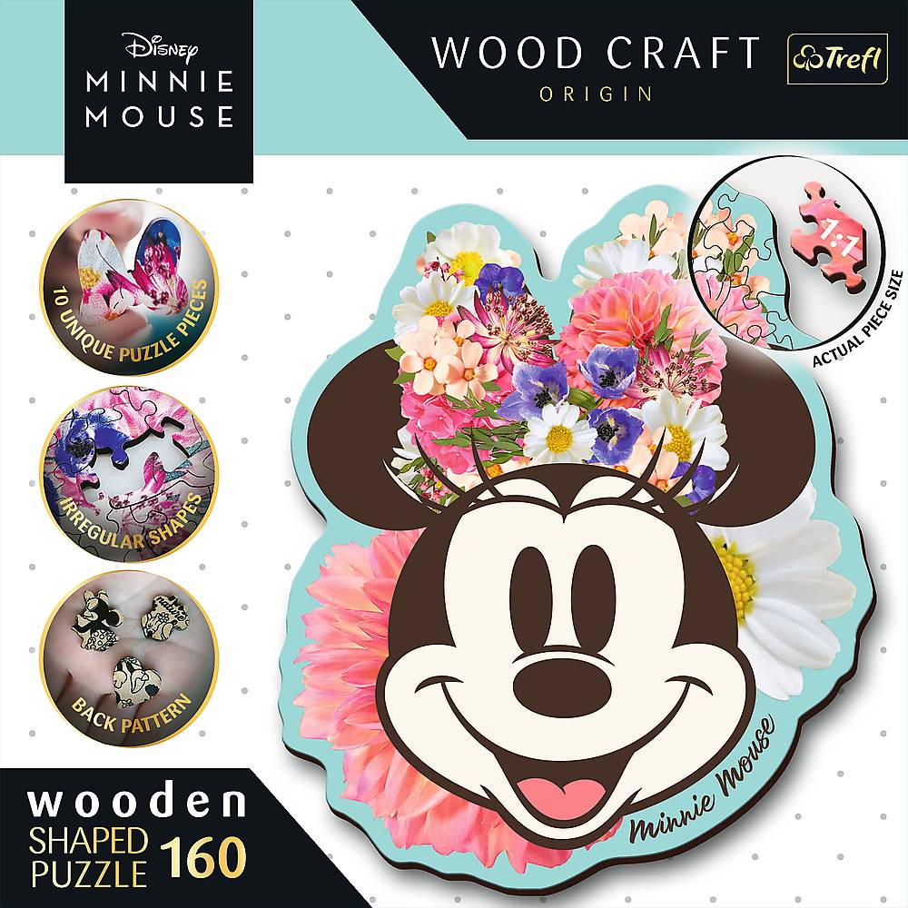 Trefl, Wood Craft, Stylische Minnie Maus, 160 Teile Holzpuzzle