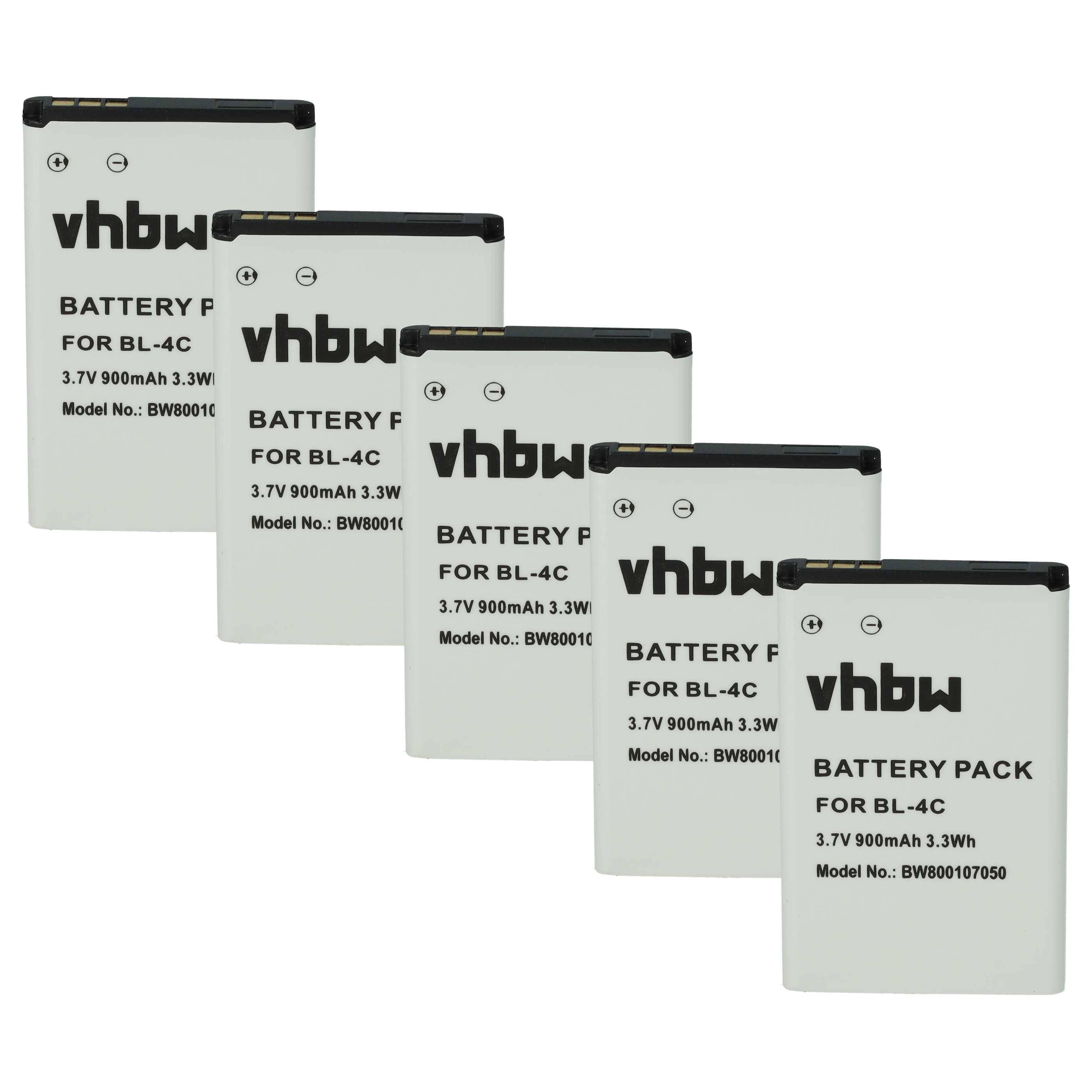 vhbw 5x Akku kompatibel mit Easypix T514 Jelly Baby | Handy Smartphone Telefon (900 mAh, 3,7 V, Li-Ion)