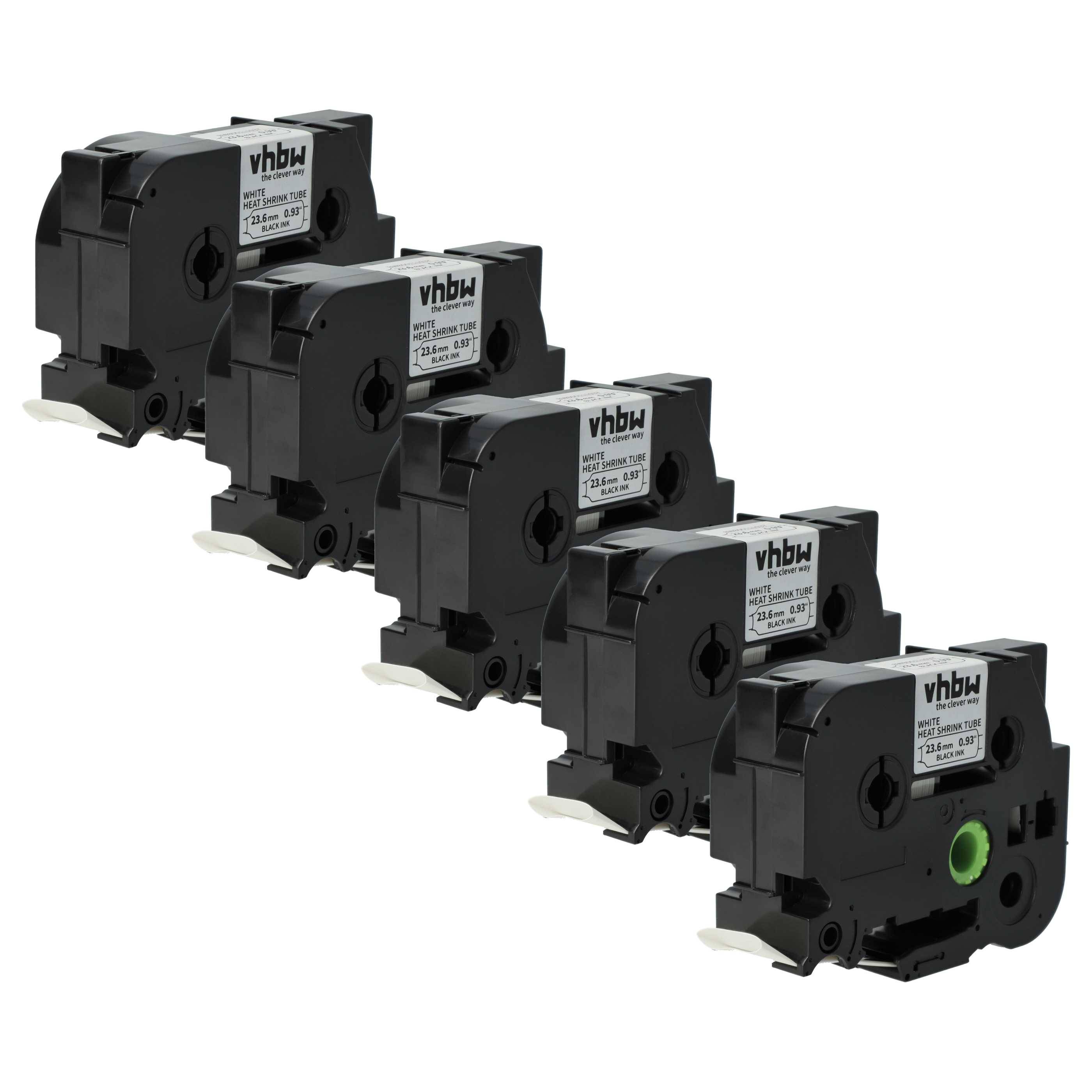 vhbw 5x Schriftband-Kassette kompatibel mit Brother P-Touch PT-9500 Etiketten-Drucker 1,5m x 23,6mm Schwarz auf Weiß, Schrumpfschlauch-Kassette