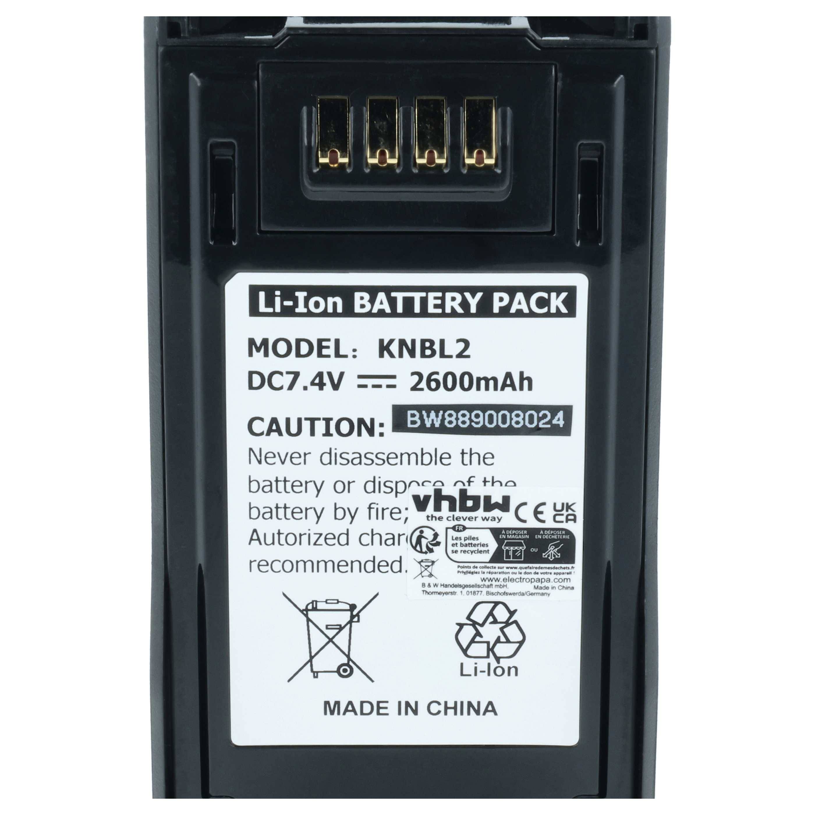 vhbw Akku Ersatz für Kenwood KNB-L2M, KNB-L2, KNB-L1, KNB-LS5, KNB-L3M, KNB-LS6, KNB-L3 für Funkgerät, Walkie Talkie (2600 mAh, 7,4 V, Li-Ion)