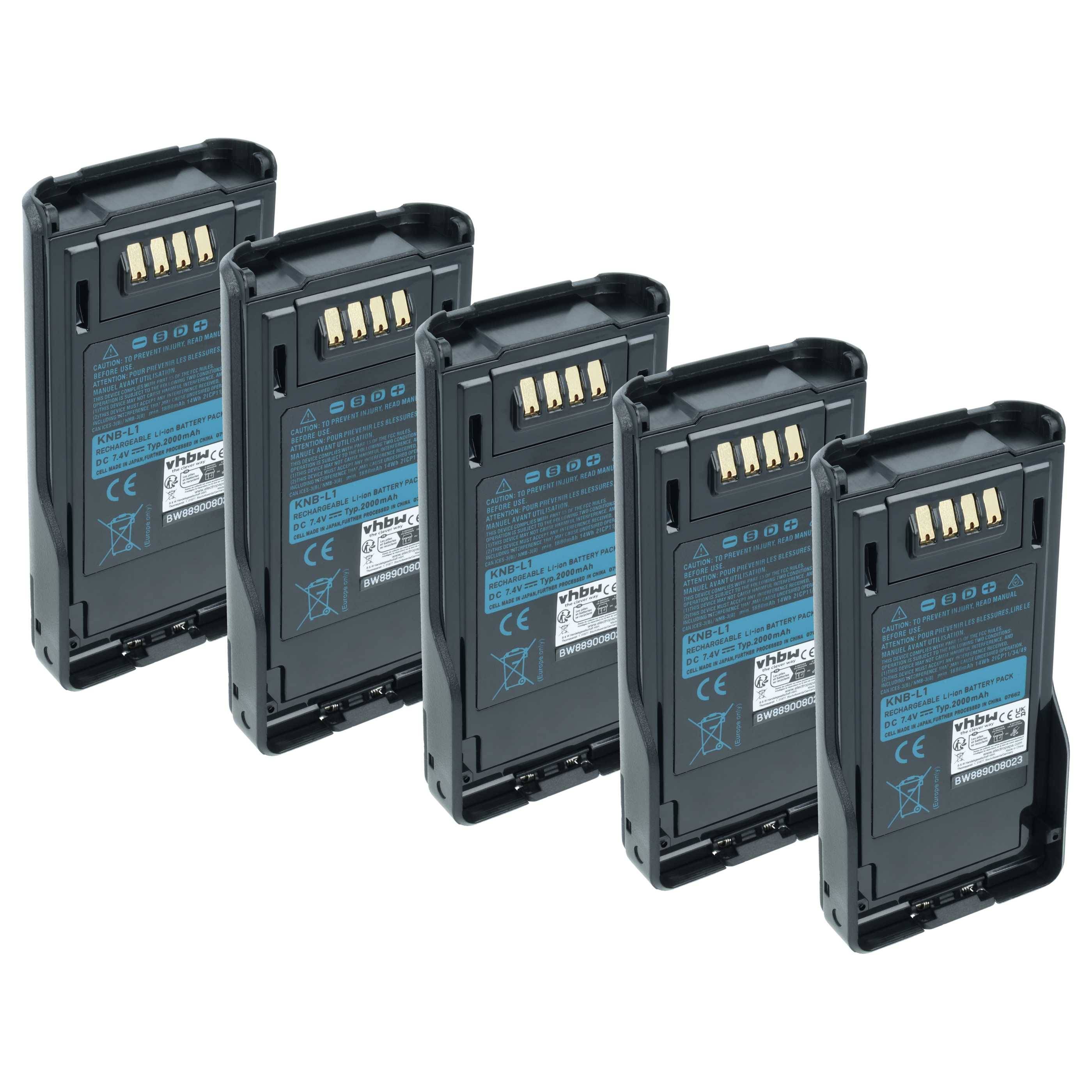 vhbw 5x Akku kompatibel mit Kenwood TK-5330, TK-5230, NX-5400, P25, NX-5200, NX-5300, NX-5000 Funkgerät, Walkie Talkie (2000 mAh, 7,4 V, Li-Ion)