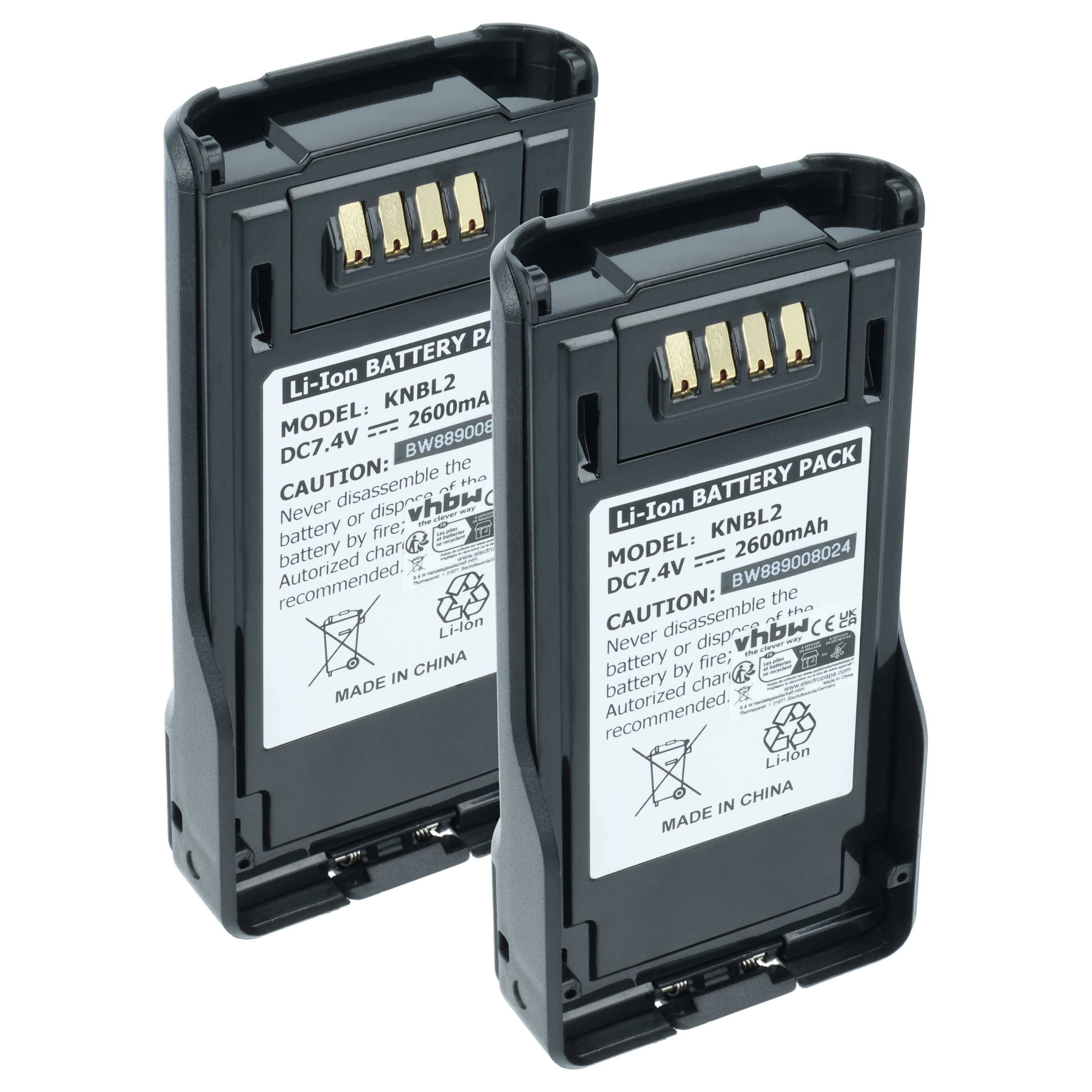 vhbw 2x Akku kompatibel mit Kenwood TK-5430, VP5000, VP6230, VP5430, VP6000, VP5230, VP5330 Funkgerät, Walkie Talkie (2600 mAh, 7,4 V, Li-Ion)