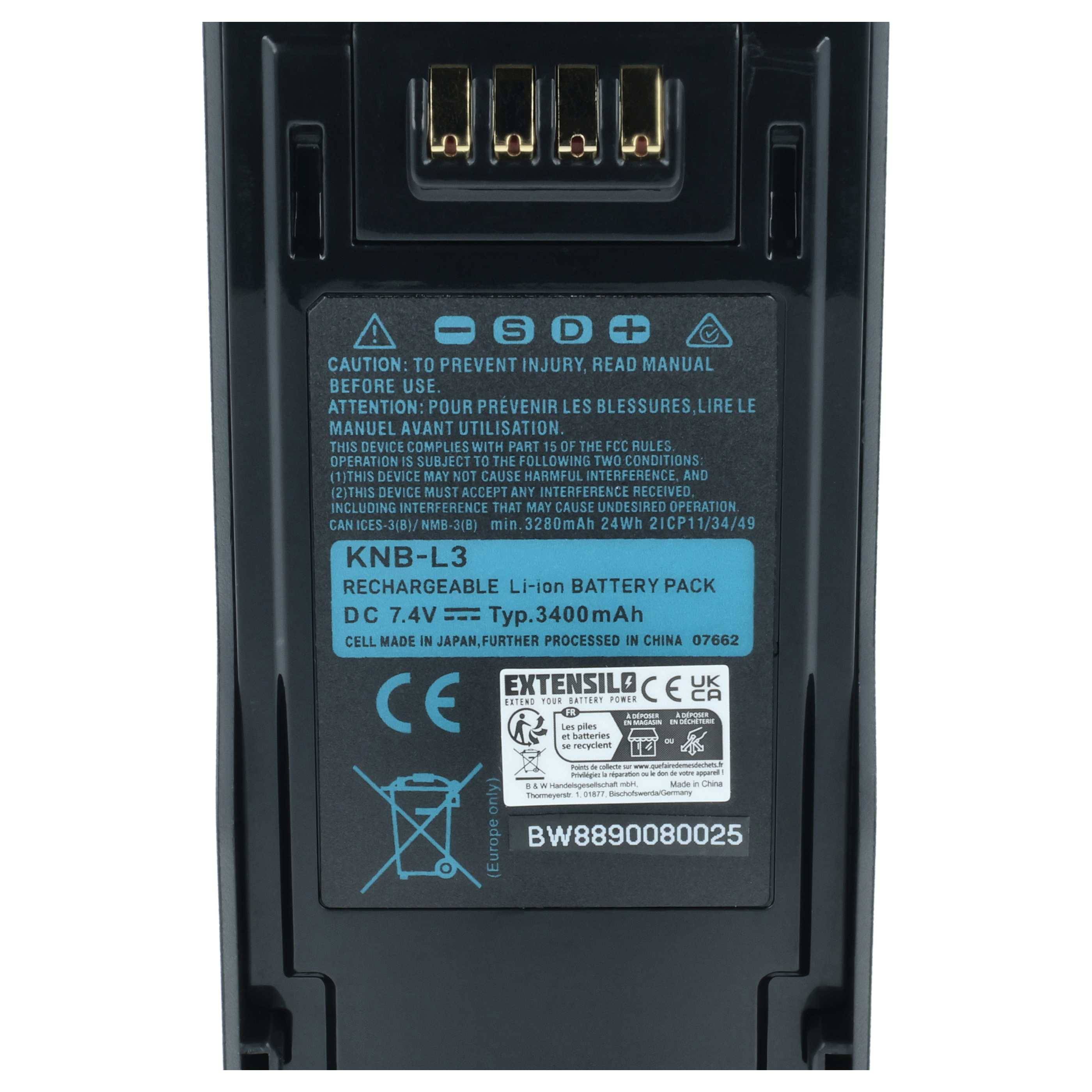 EXTENSILO Akku Ersatz für Kenwood KNB-N4, KNB-LS6, KNB-N4M für Funkgerät, Walkie Talkie (3400 mAh, 7,4 V, Li-Ion)