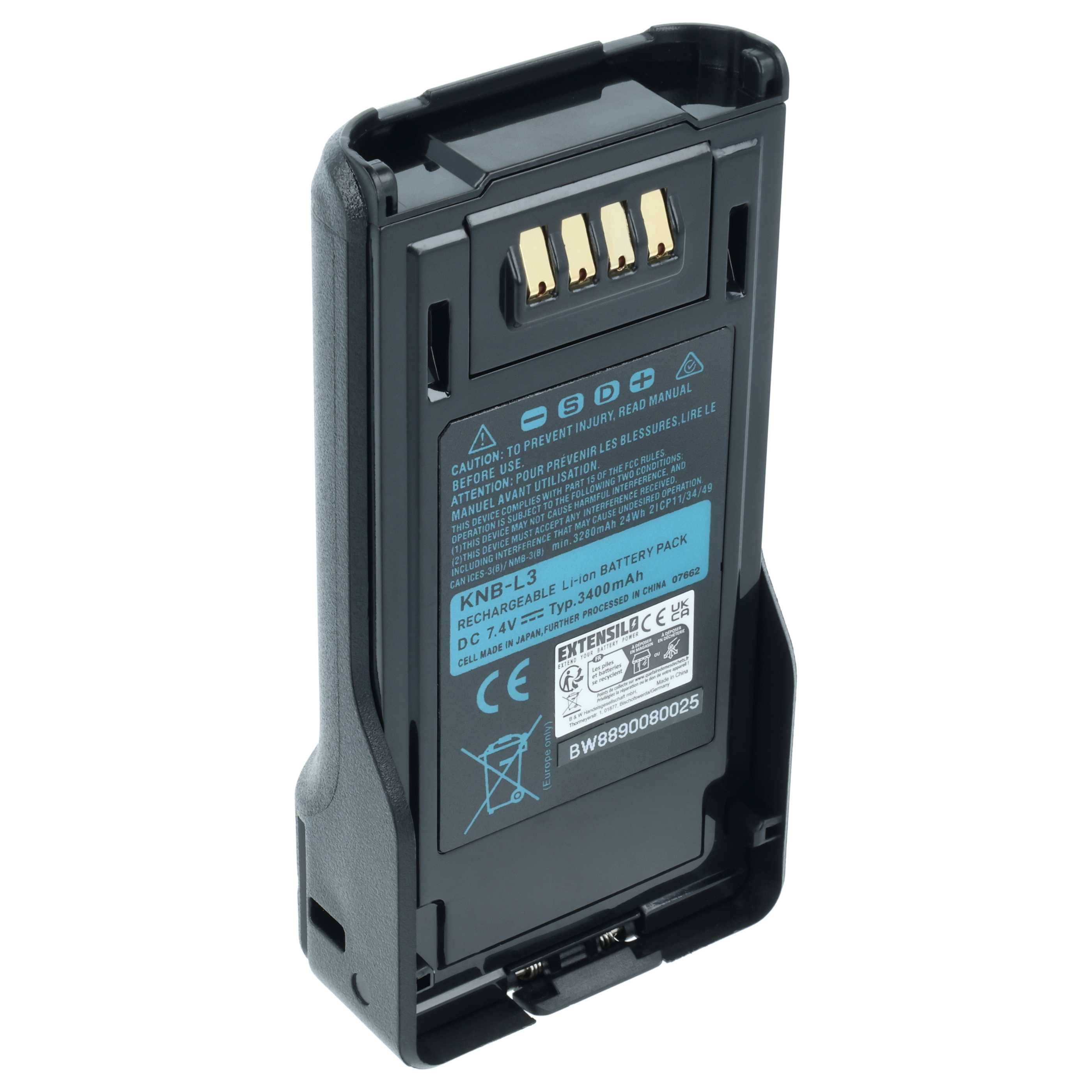 EXTENSILO Akku Ersatz für Kenwood KNB-N4, KNB-LS6, KNB-N4M für Funkgerät, Walkie Talkie (3400 mAh, 7,4 V, Li-Ion)
