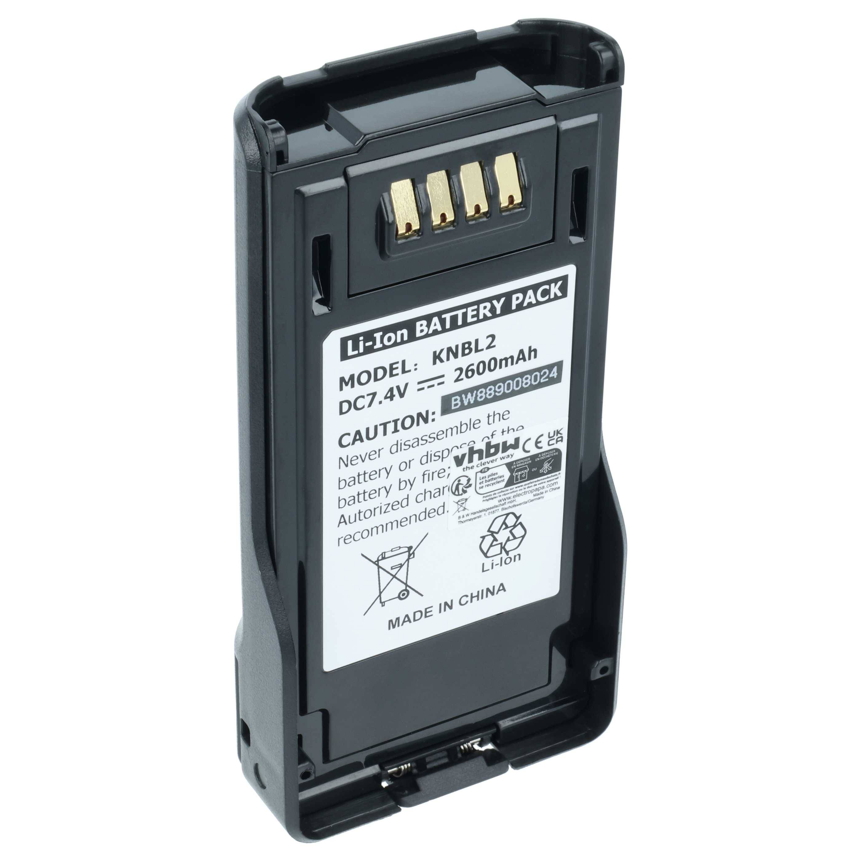 vhbw Akku kompatibel mit Kenwood TK-5330, TK-5230, NX-5400, P25, NX-5200, NX-5300, NX-5000 Funkgerät, Walkie Talkie (2600 mAh, 7,4 V, Li-Ion)