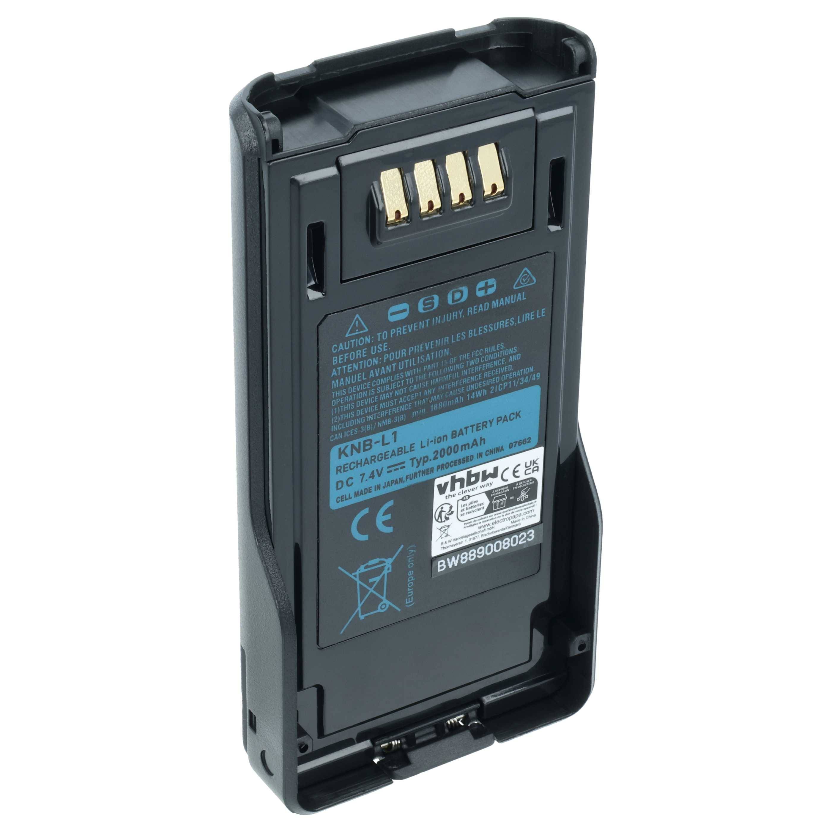 vhbw Akku kompatibel mit Kenwood VP6430, VP8000 Funkgerät, Walkie Talkie (2000 mAh, 7,4 V, Li-Ion)