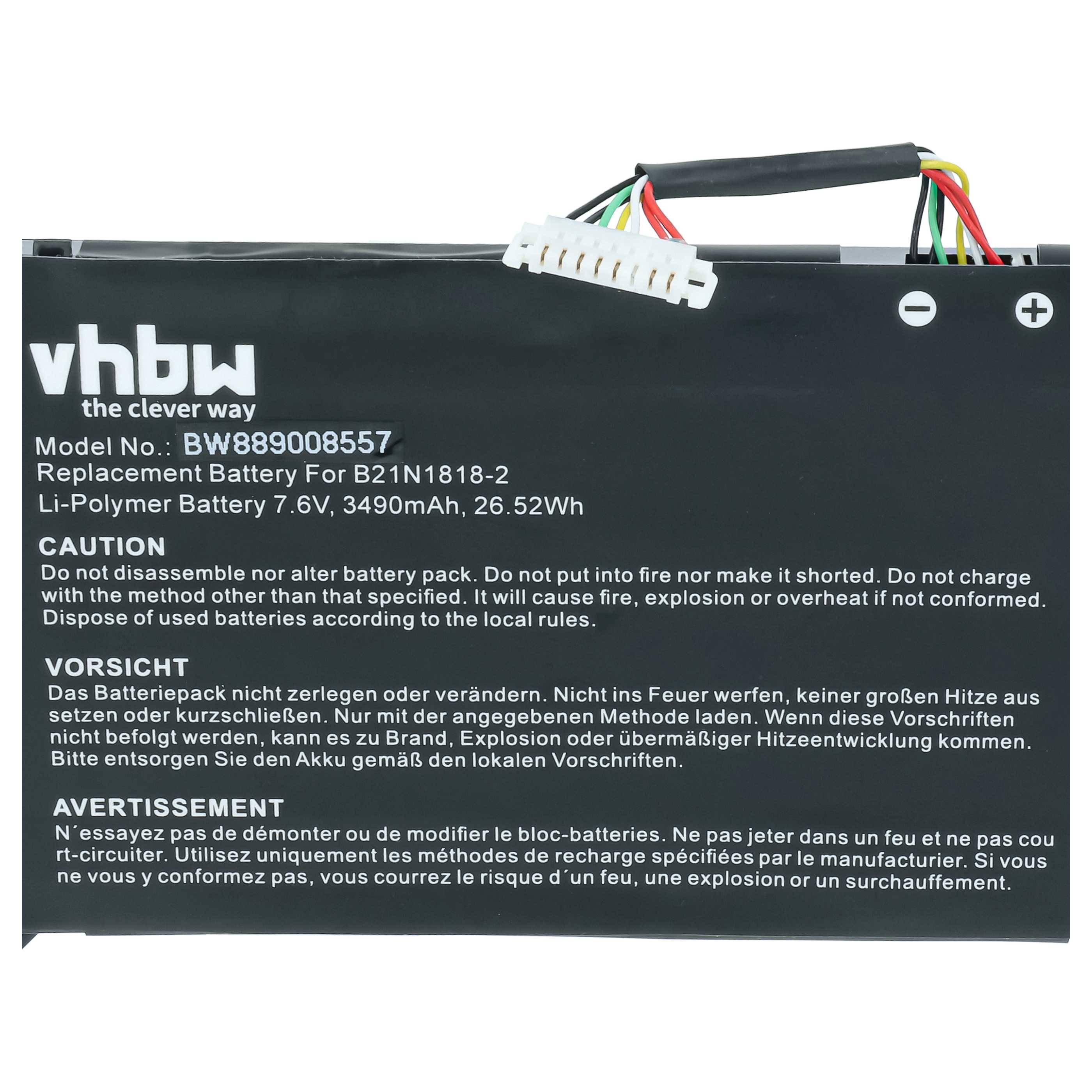 vhbw Akku kompatibel mit Asus VivoBook 15 X509, 14 X412DA, X412F, X412FA, X412FJ, X509 FA Notebook (3490 mAh, 7,6 V, Li-Polymer)