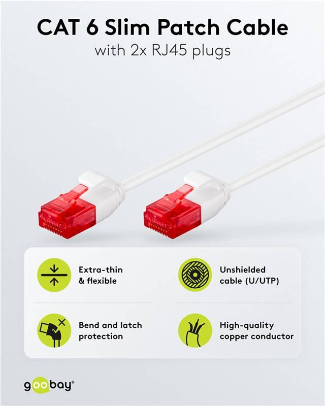 20x Goobay 93696 CAT 6 Slim-Patchkabel, U/UTP, weiß, 7.5 m - Kupferleiter (CU)