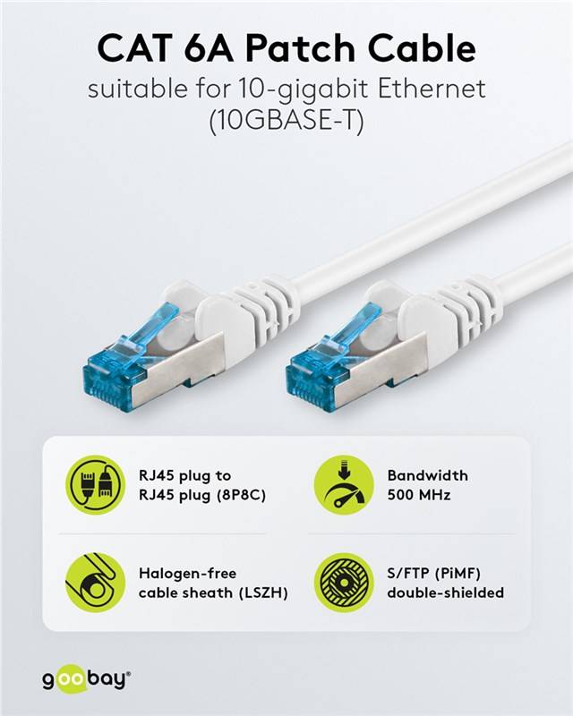 10x Goobay 94158 CAT 6A Patchkabel, S/FTP (PiMF), weiß, 0.25 m - Kupferleiter (CU), halogenfreier Kabelmantel (LSZH)
