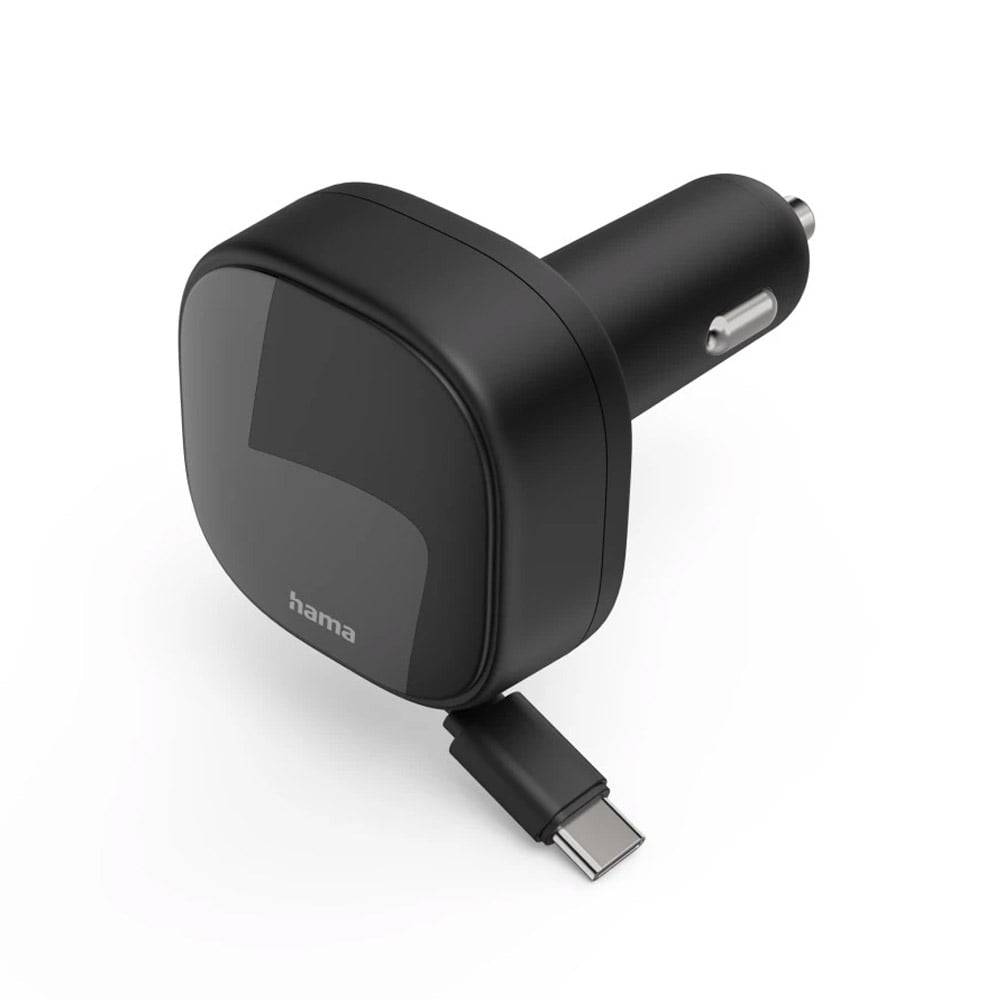 Hama Auto-Schnellladegerät, 2x USB-C, ausziehbares Ladekabel, PD, 30 Watt, schwarz