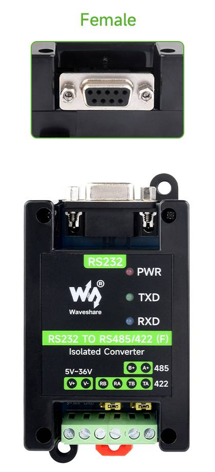 WaveShare RS232 To RS485/422 Active Digital isolated Converter RS232 Female Port