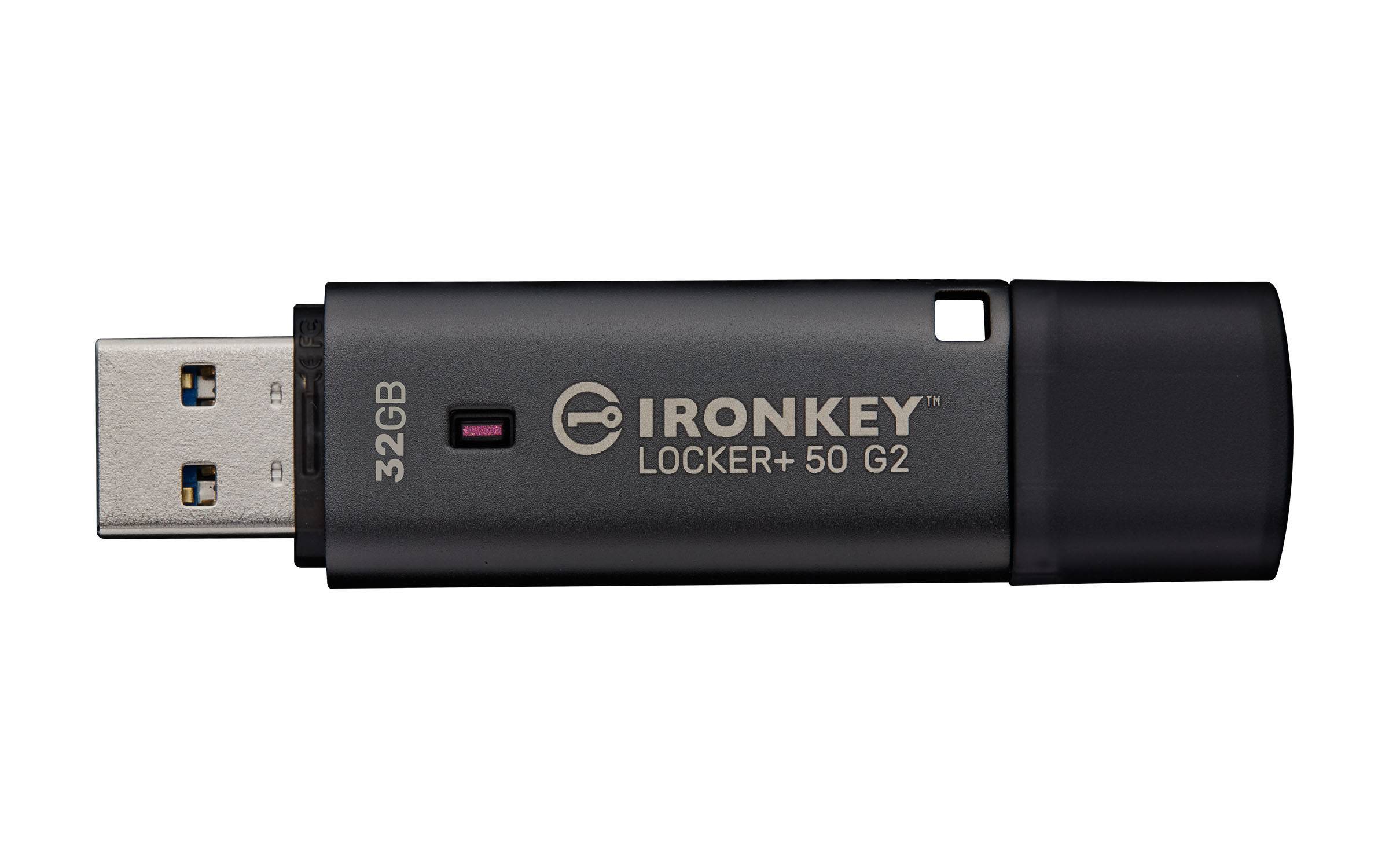Black IronKey Locker+ 50 G2 32GB USB-Speicherstick mit USB-A-Anschluss und Kappe