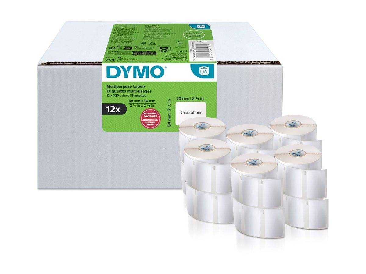 Dymo Klebstoff - weiß - 54 x 70 mm 320 Etikett(en) (12 Rolle(n)