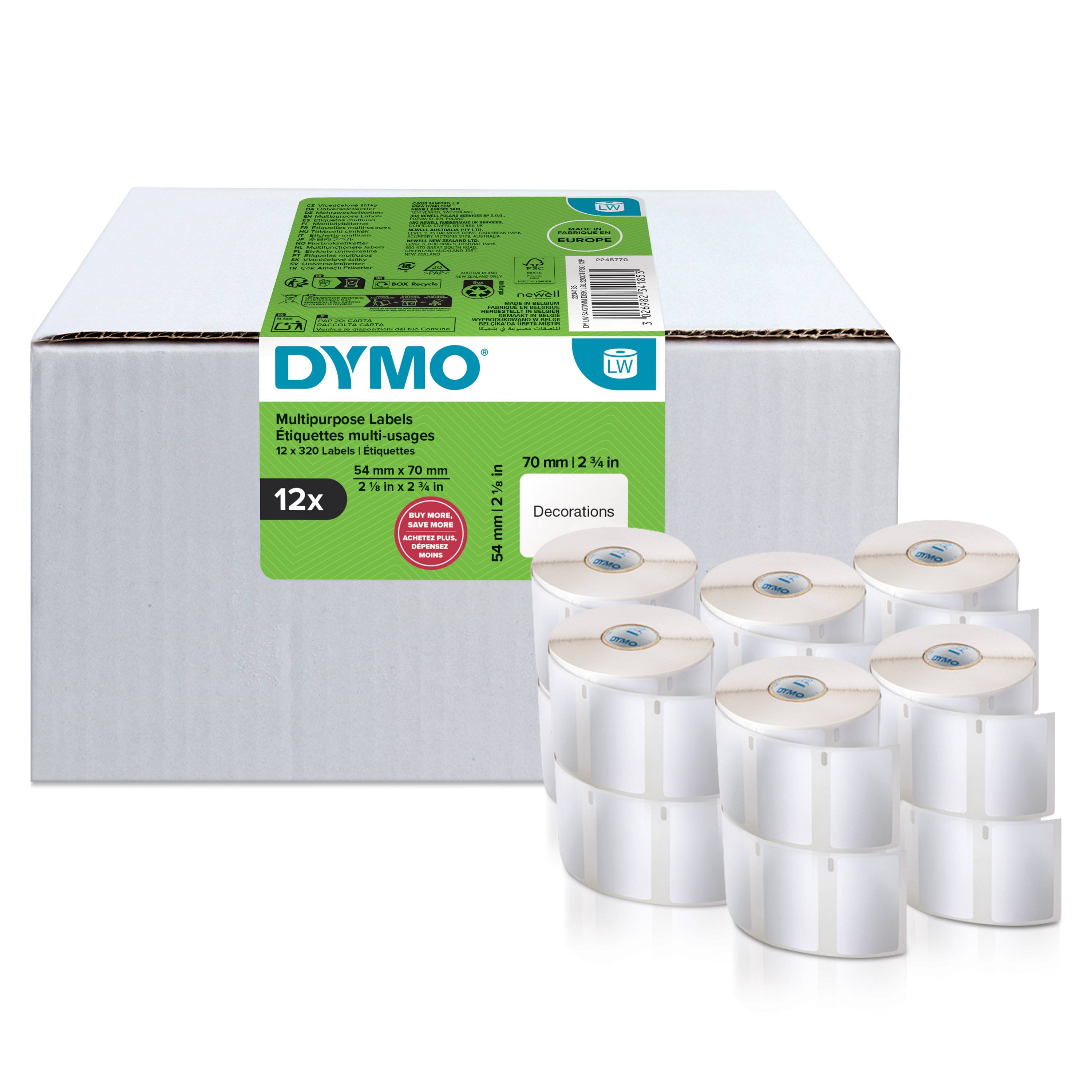 Dymo Klebstoff - weiß - 54 x 70 mm 320 Etikett(en) (12 Rolle(n)