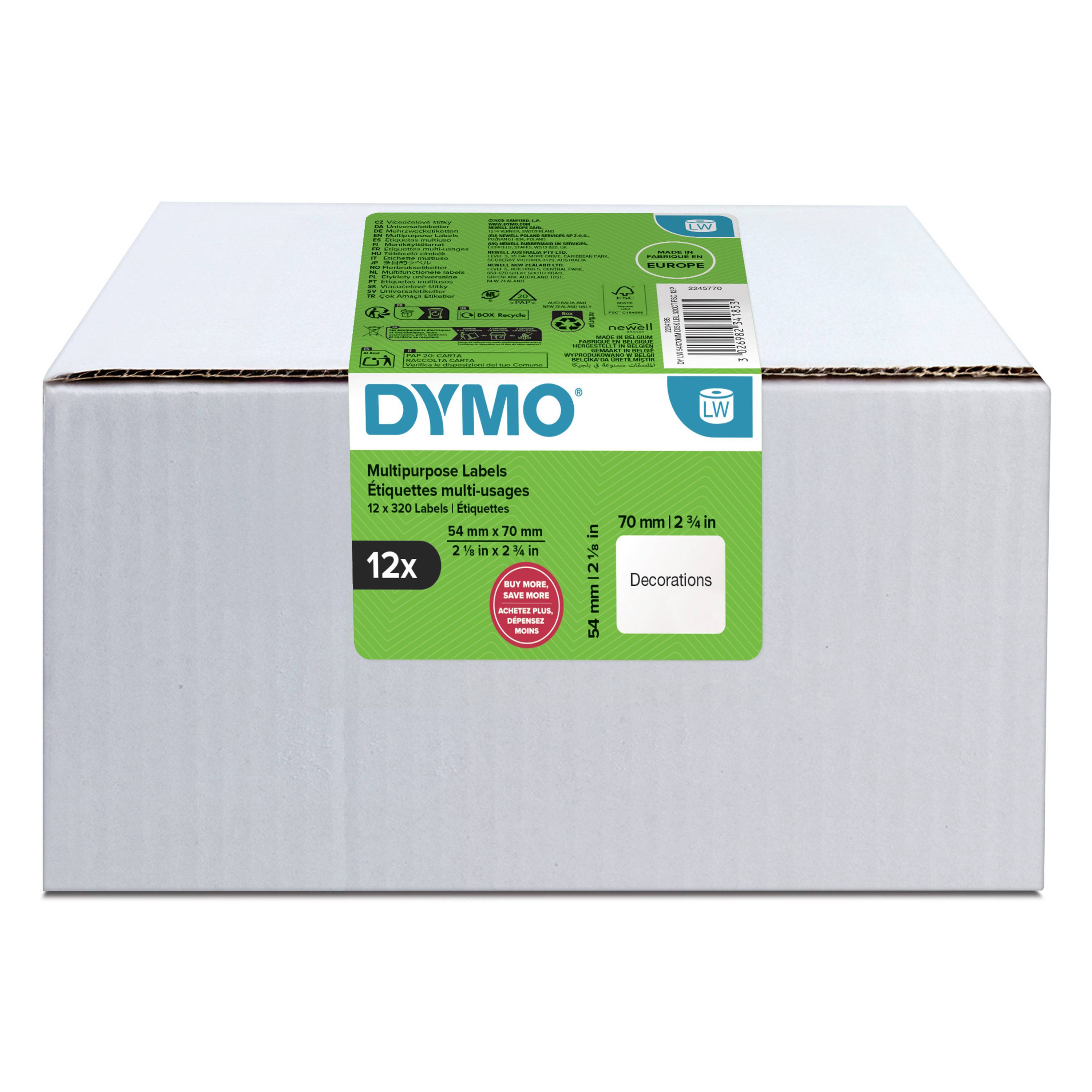 Dymo Klebstoff - weiß - 54 x 70 mm 320 Etikett(en) (12 Rolle(n)