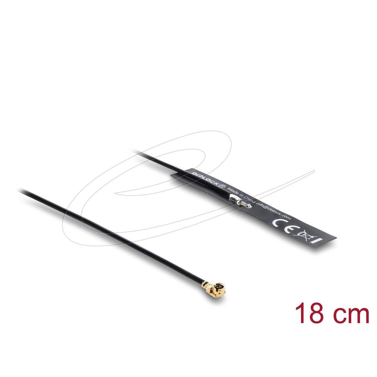 Antenna Pro.' Dünne schwarze Antenne mit Stecker an einem Ende und Etikett am anderen Ende, diagonal angebracht. Länge: 18 cm.