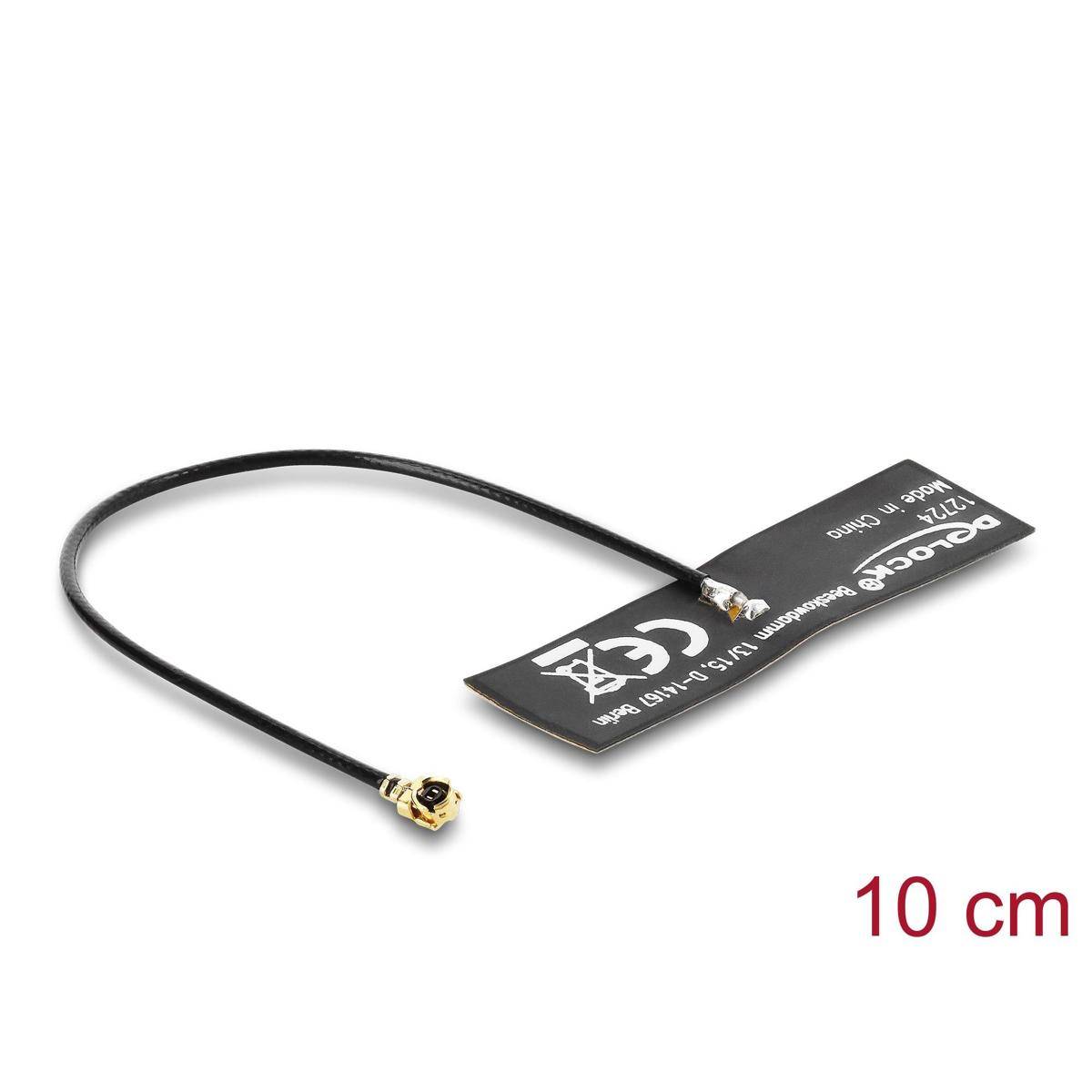 12724 - Delock WiFi 6 Antenne I-PEX Inc., MHF® I Stecker 4,5 - 5,0 dBi omnidirektional mit Anschlusskabel 1.13 10 cm FPC intern Klebemontage