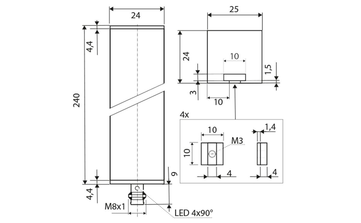 Lichtgitter M8 210 mm Infrarot Einweglichtschranke NO IP67 - AO504 - autosen
