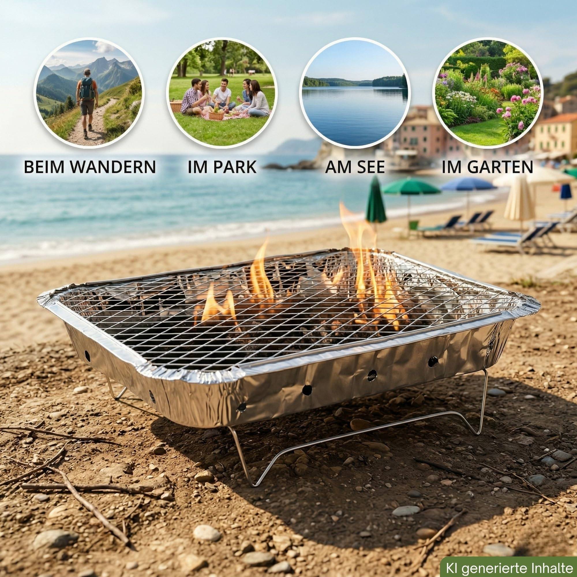 10 Stück Einweg Holzkohlegrill I Schnellstart Sofort Grill für unterwegs Festival Reisen Grillen ca. 1,5 Stunden Brenndauer  Mit Grillrost und St