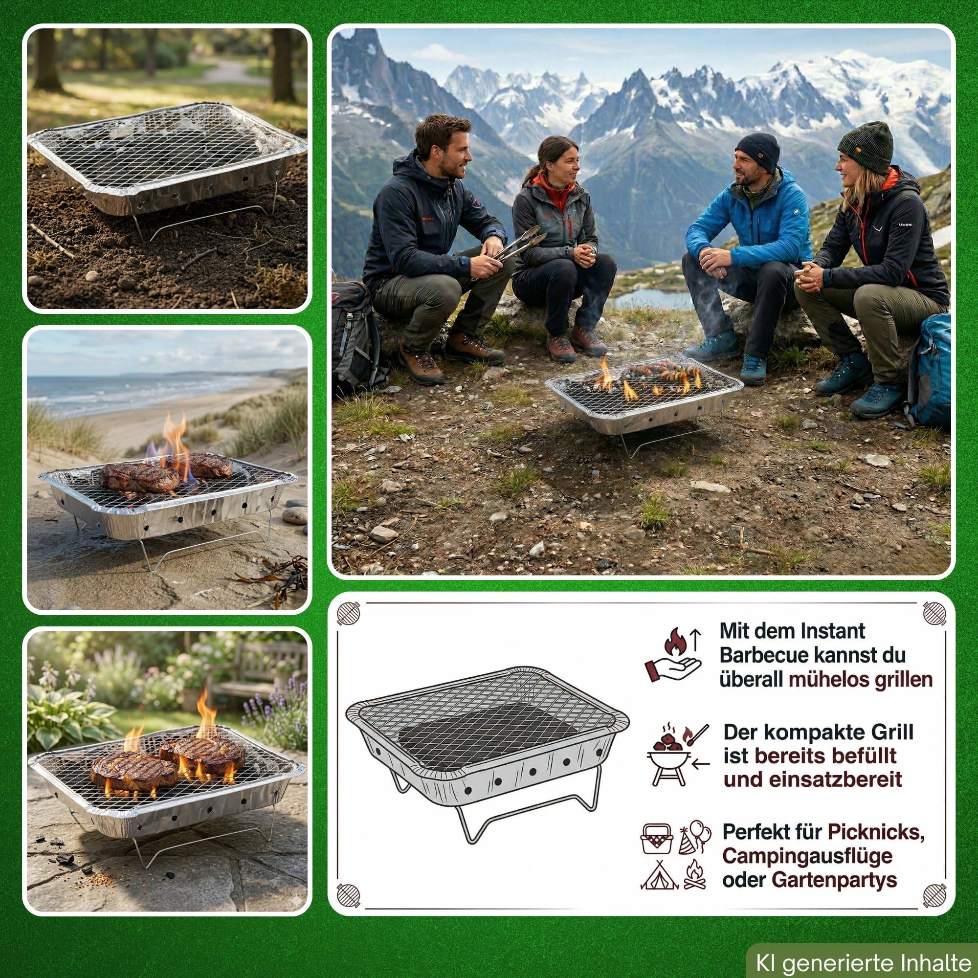 10 Stück Einweg Holzkohlegrill I Schnellstart Sofort Grill für unterwegs Festival Reisen Grillen ca. 1,5 Stunden Brenndauer  Mit Grillrost und St