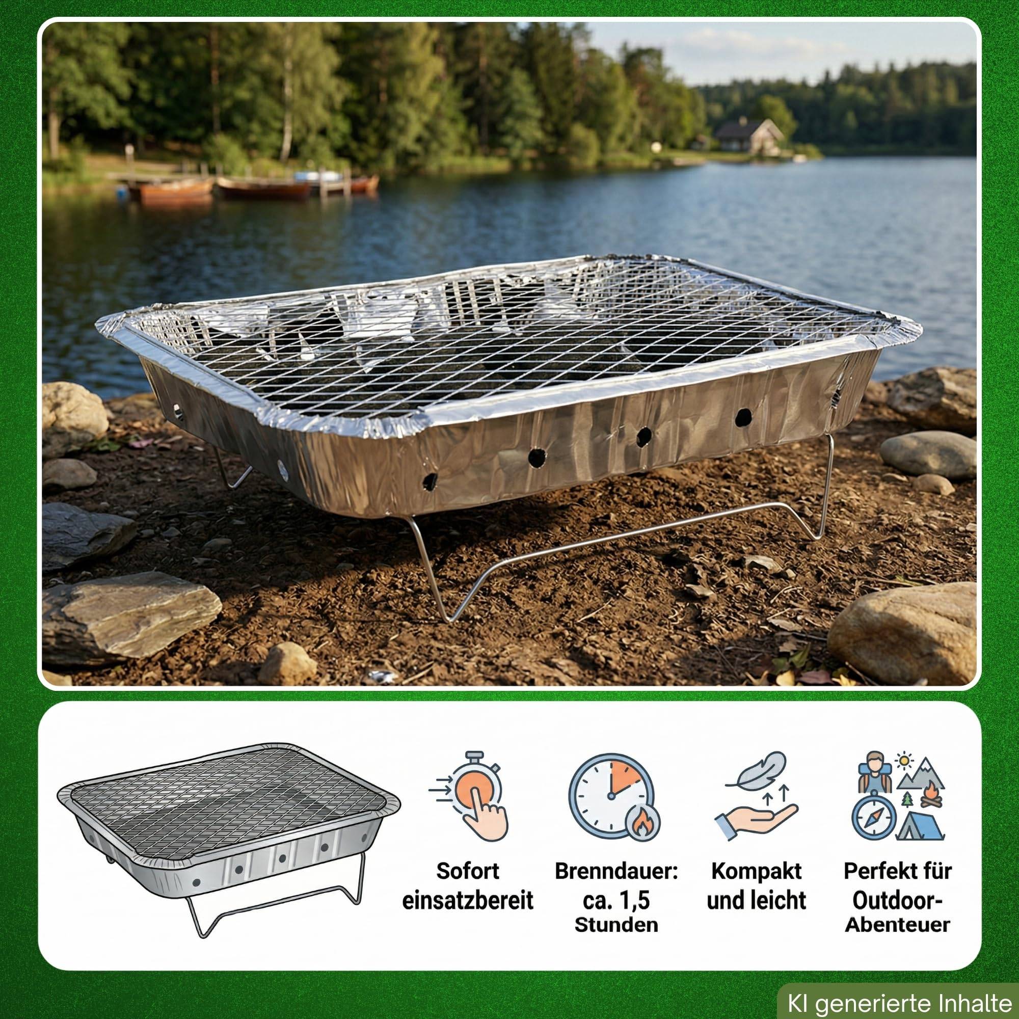 10 Stück Einweg Holzkohlegrill I Schnellstart Sofort Grill für unterwegs Festival Reisen Grillen ca. 1,5 Stunden Brenndauer  Mit Grillrost und St