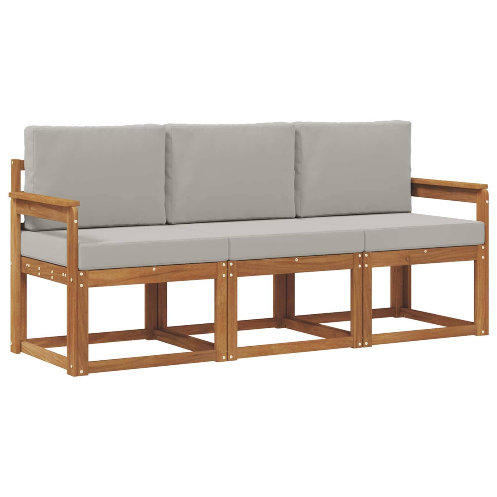 vidaXL Outdoor-Sofagarnitur mit Kissen 3 pcs Natürlich und Hellgrau