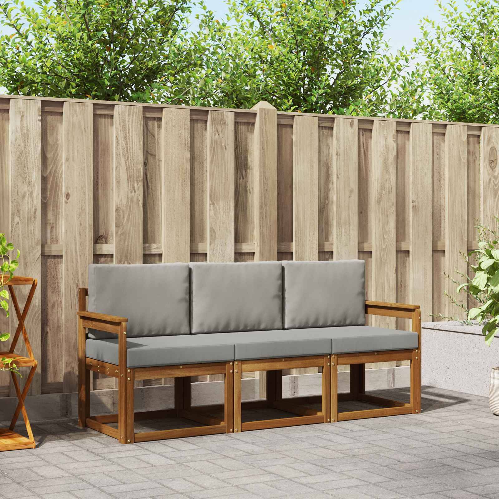 vidaXL Outdoor-Sofagarnitur mit Kissen 3 pcs Natürlich und Hellgrau