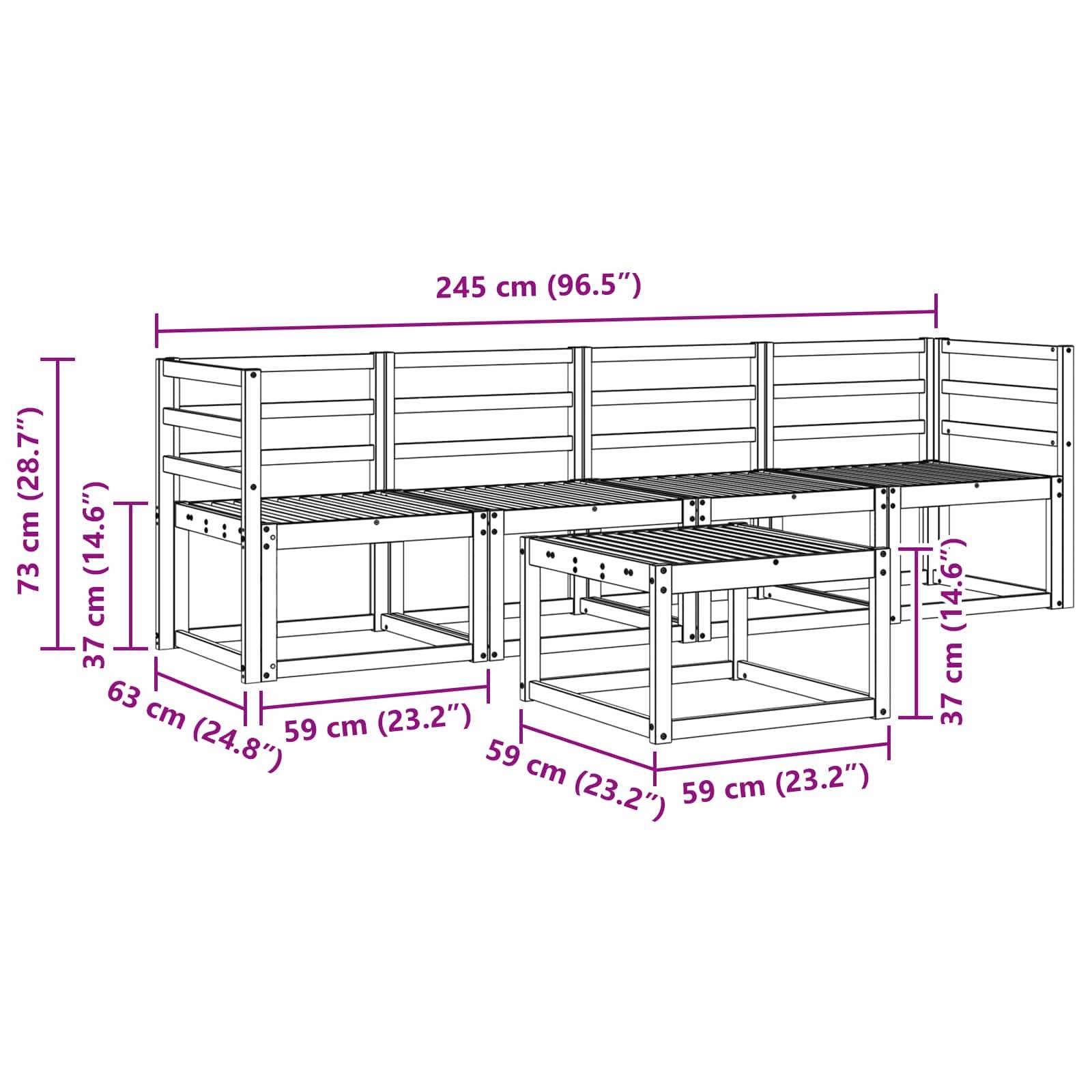 vidaXL Outdoor-Sofagarnitur 5 pcs Weiß 59 x 59 x 37 cm