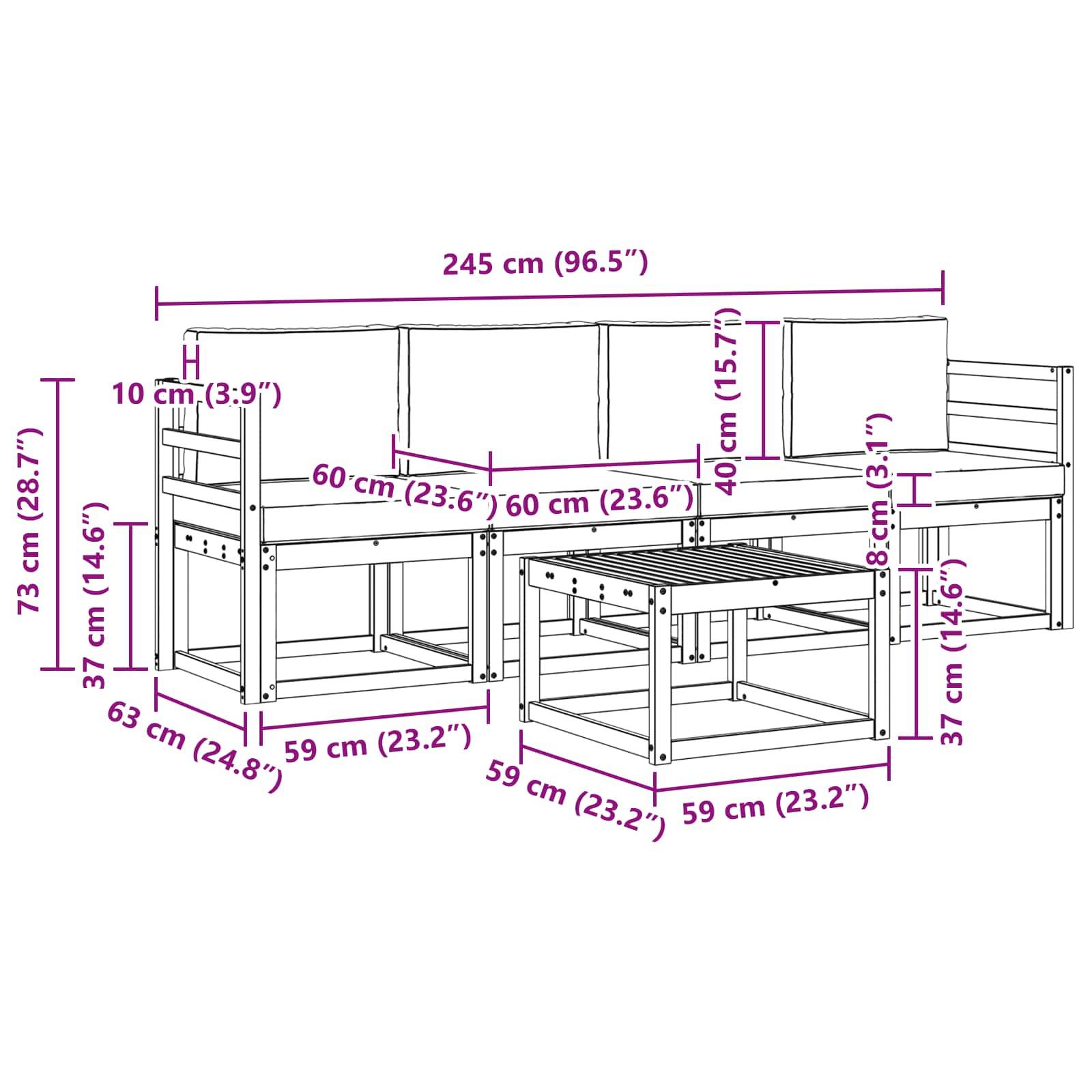 vidaXL Outdoor-Sofagarnitur mit Kissen 5 pcs Weiß und Beige