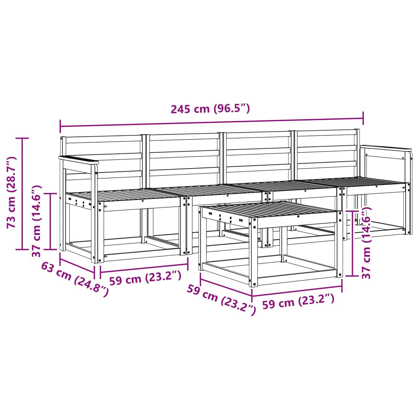 vidaXL Outdoor-Sofagarnitur 5 pcs Weiß 59 x 59 x 37 cm