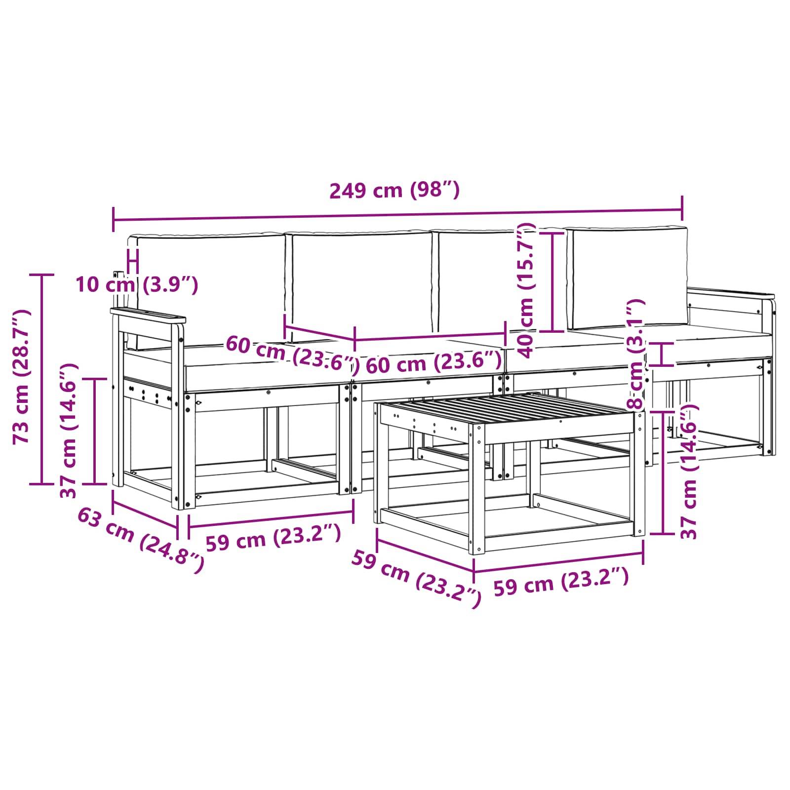 vidaXL Outdoor-Sofagarnitur mit Kissen 5 pcs Weiß und Beige