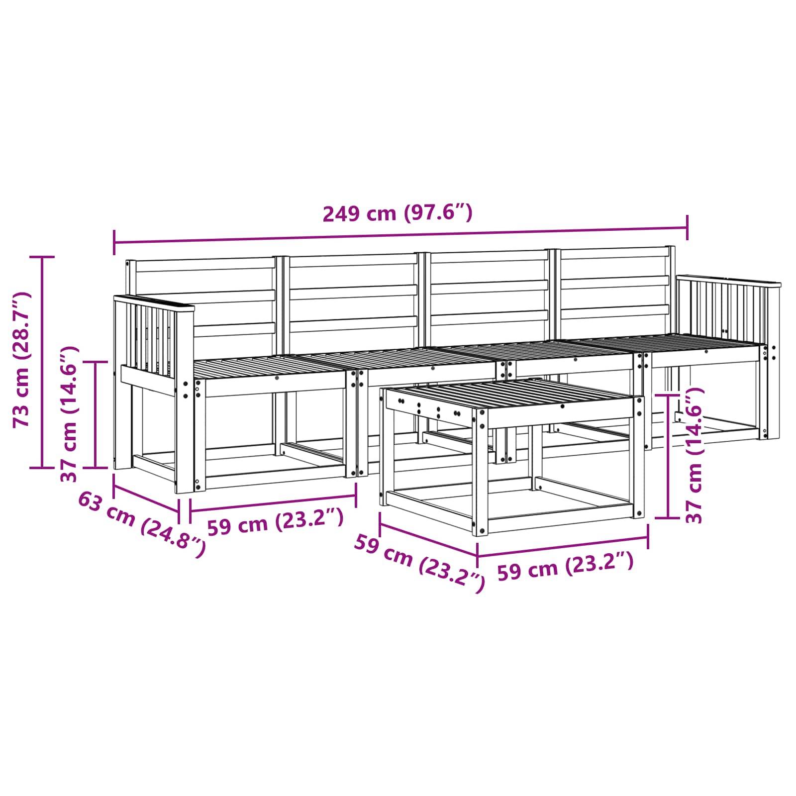 vidaXL Outdoor-Sofagarnitur 5 pcs Weiß 59 x 59 x 37 cm