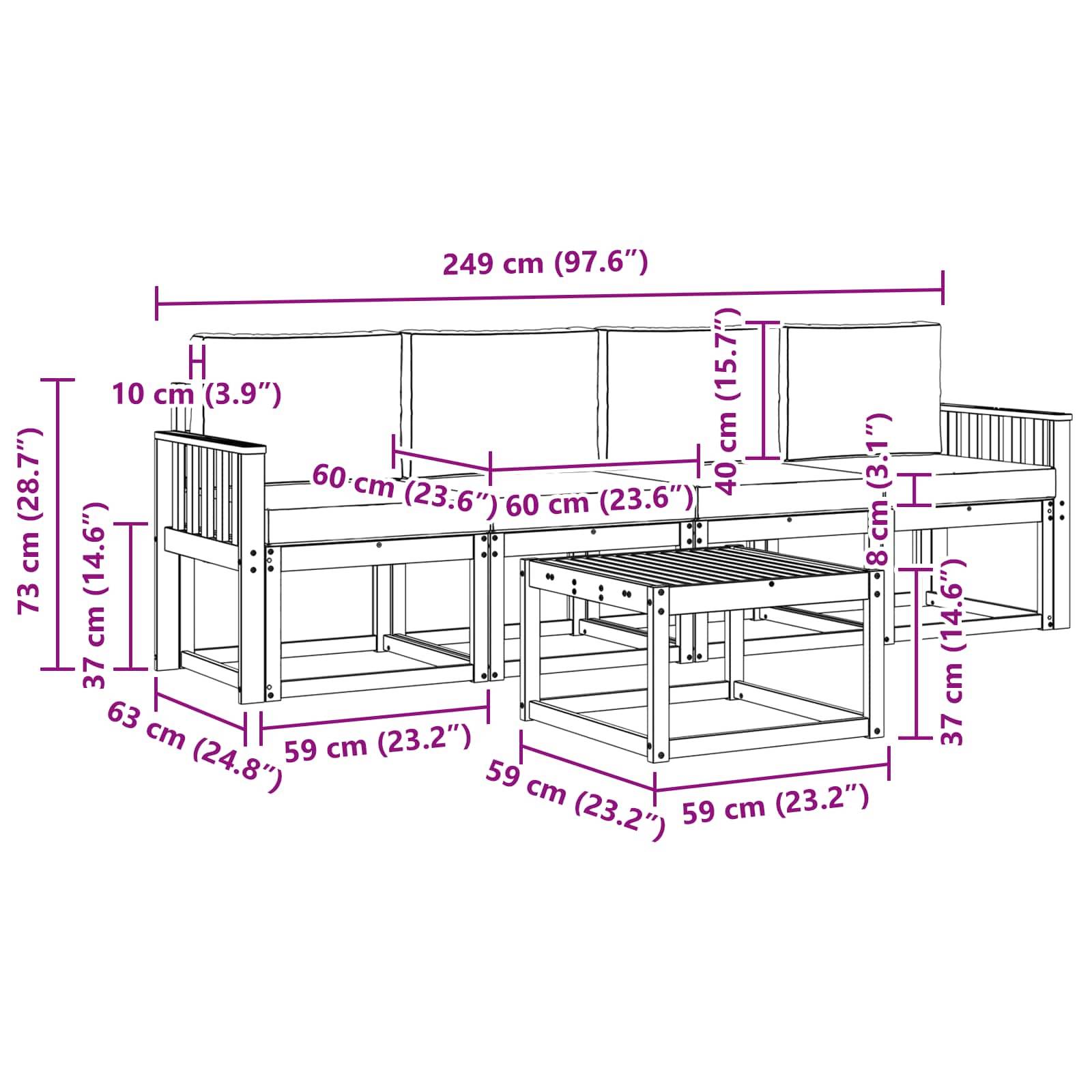vidaXL Outdoor-Sofagarnitur mit Kissen 5 pcs Natürlich und Hellgrau