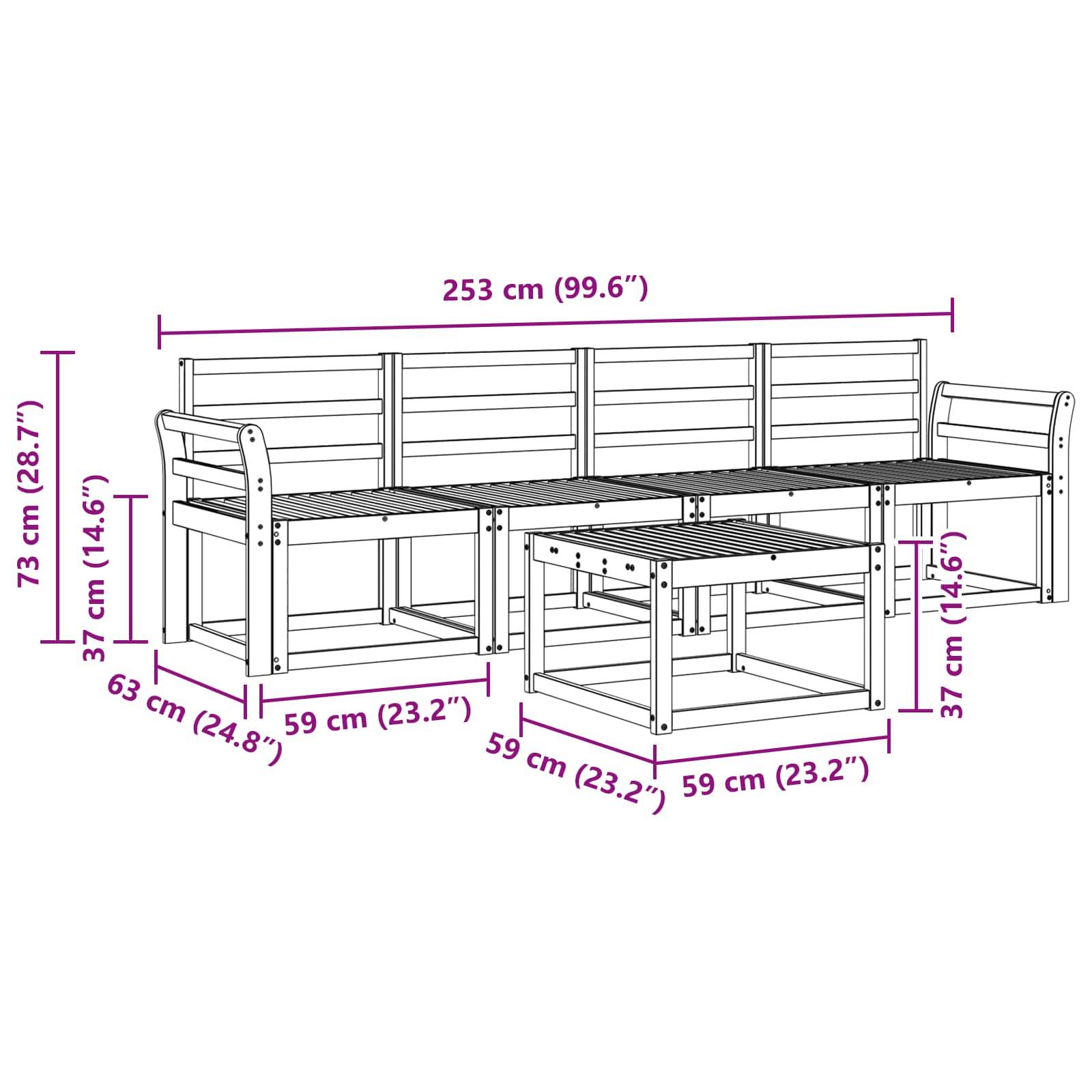 vidaXL Outdoor-Sofagarnitur 5 pcs Weiß 59 x 59 x 37 cm