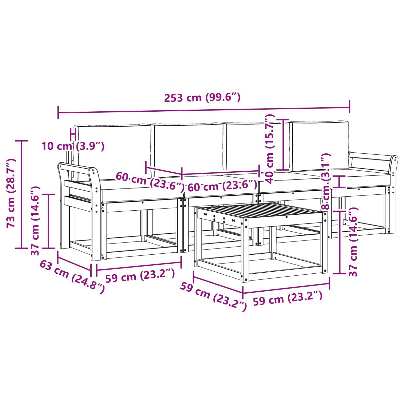 vidaXL Outdoor-Sofagarnitur mit Kissen 5 pcs Natürlich und Hellgrau