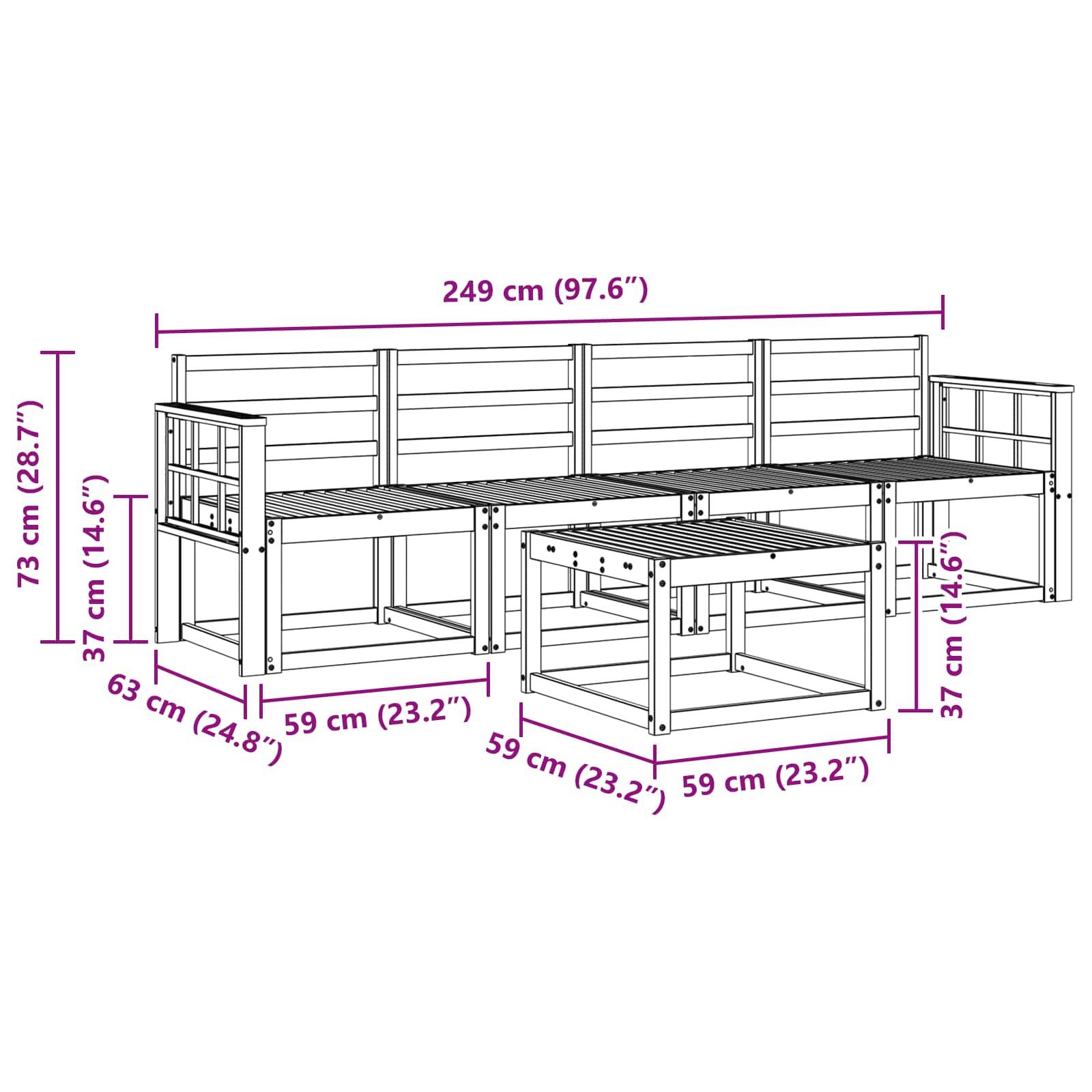 vidaXL Outdoor-Sofagarnitur 5 pcs Weiß 59 x 59 x 37 cm