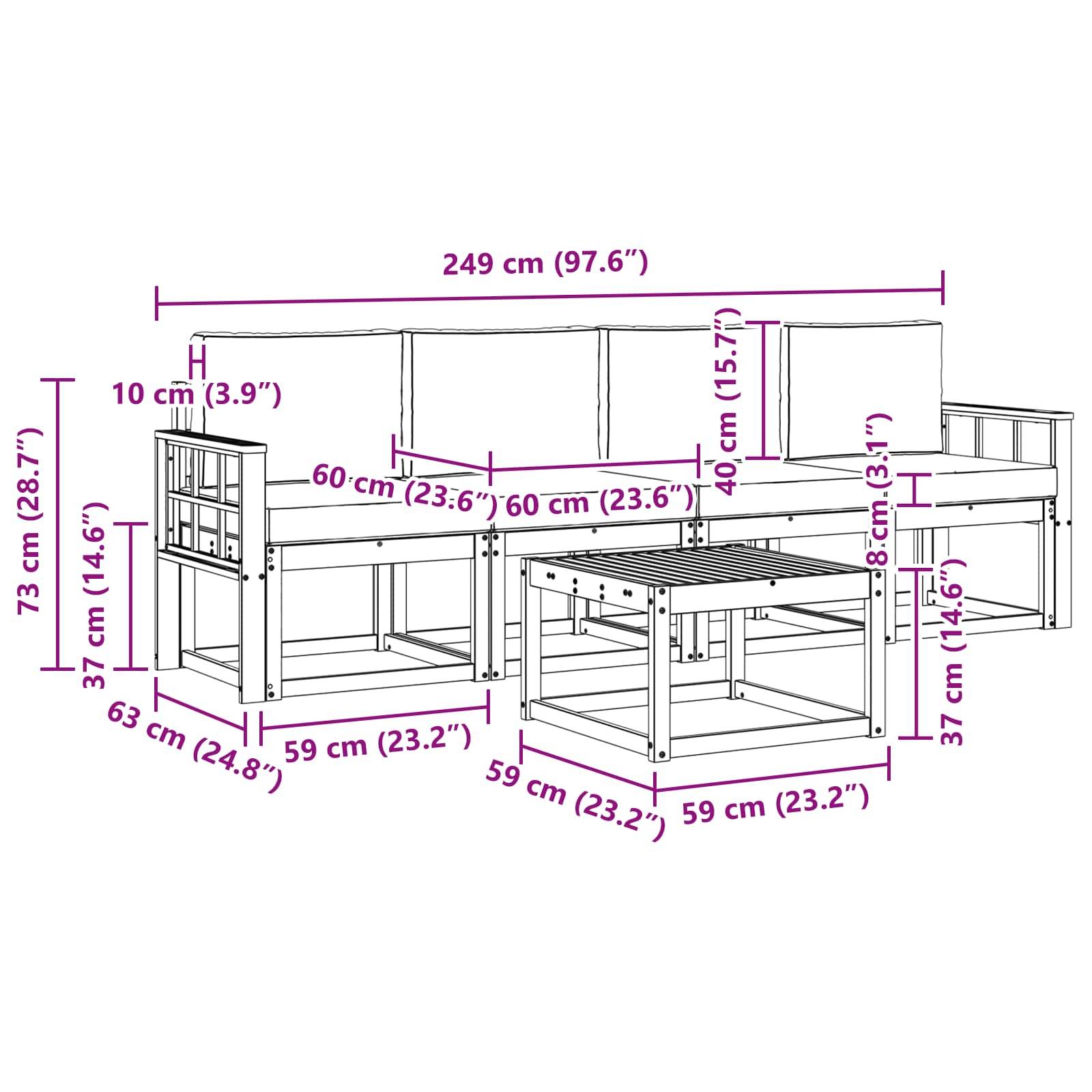 vidaXL Outdoor-Sofagarnitur mit Kissen 5 pcs Natürlich und Hellgrau