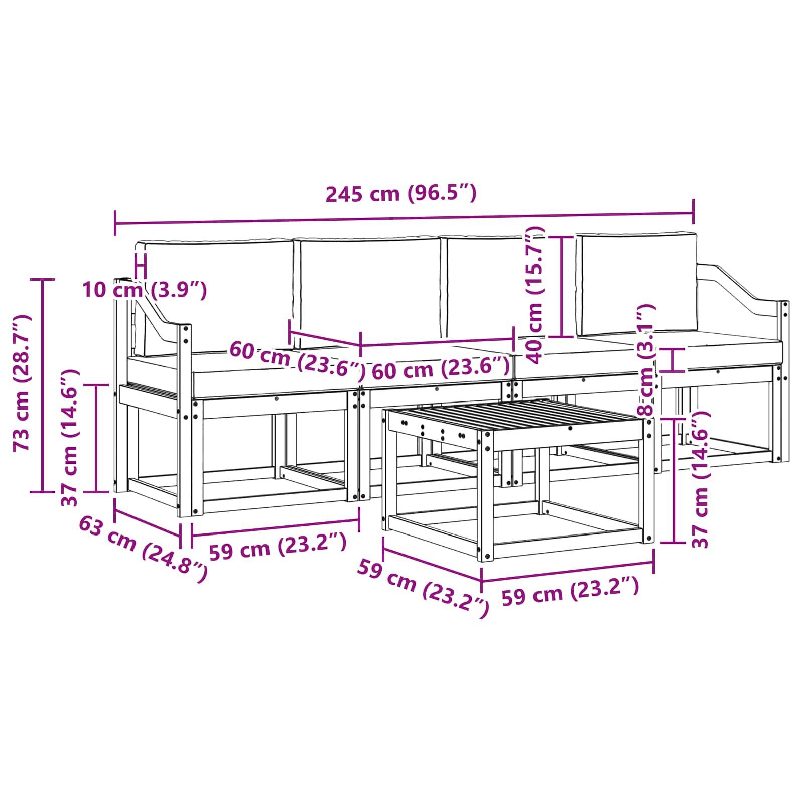 vidaXL Outdoor-Sofagarnitur mit Kissen 5 pcs Natur und Anthrazit