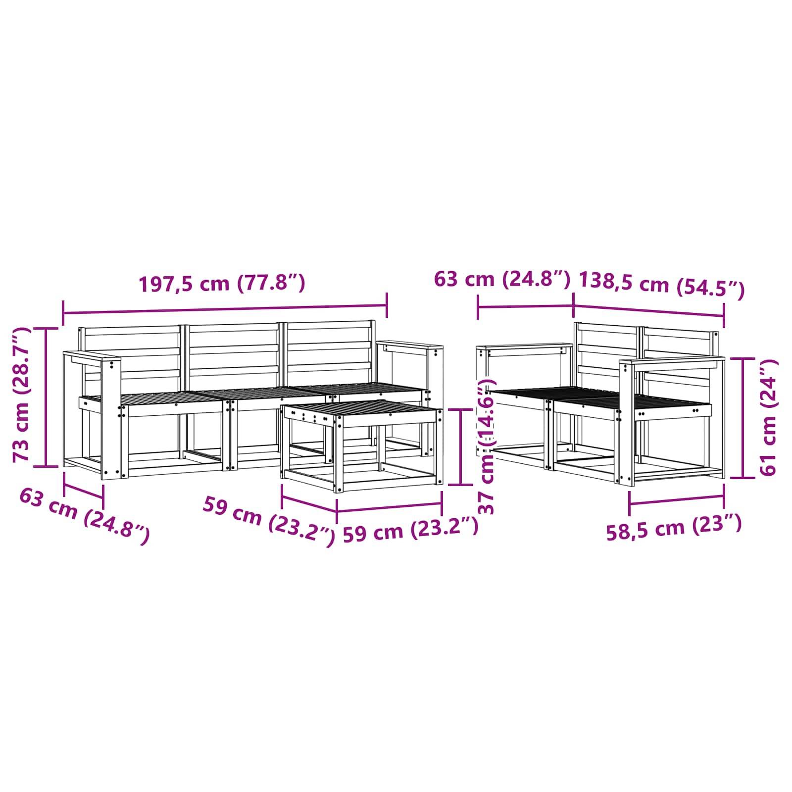 vidaXL Outdoor-Sofagarnitur 6 pcs Weiß 59 x 59 x 37 cm