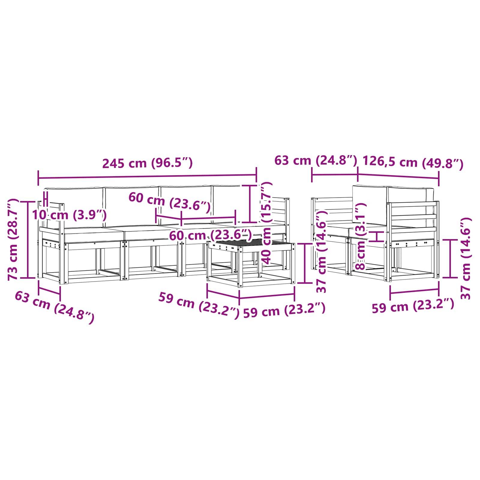 vidaXL Outdoor-Sofagarnitur 7 pcs Weiß und Hellgrau 59 x 59 x 37 cm